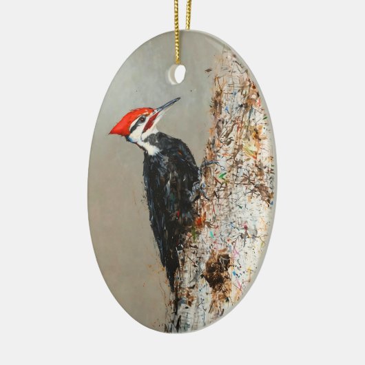 Geplooide specht vogel schilderij jaar Kerstmis Keramisch Ornament (Links)