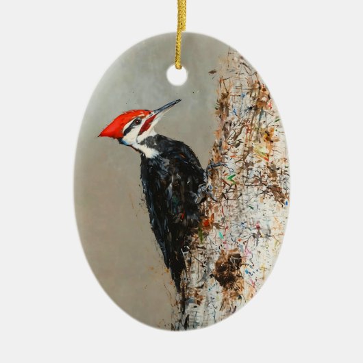 Geplooide specht vogel schilderij jaar Kerstmis Keramisch Ornament (Voorkant)