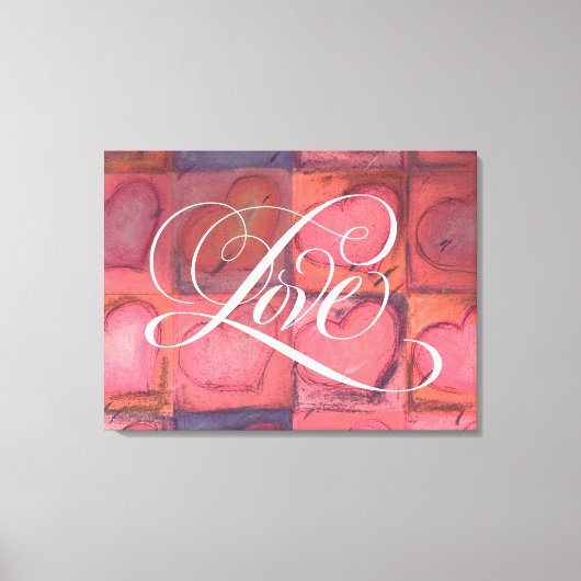Geplorste kalligrafie-liefdeshart roze canvas afdruk (Voorkant)