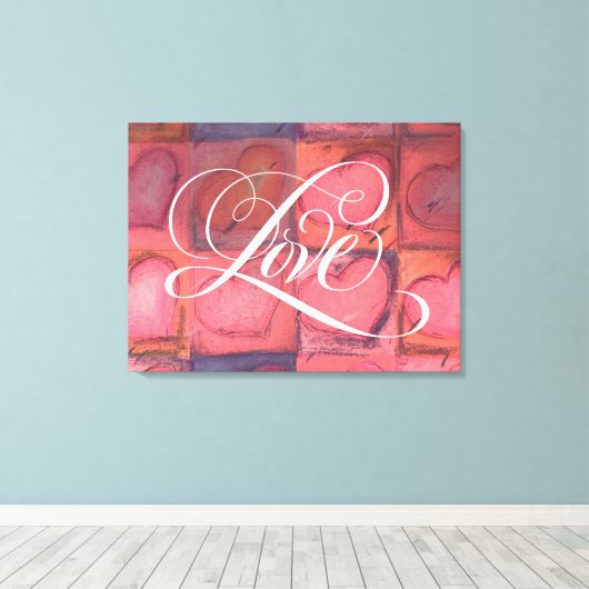 Geplorste kalligrafie-liefdeshart roze canvas afdruk (Insitu (Houten vloer))