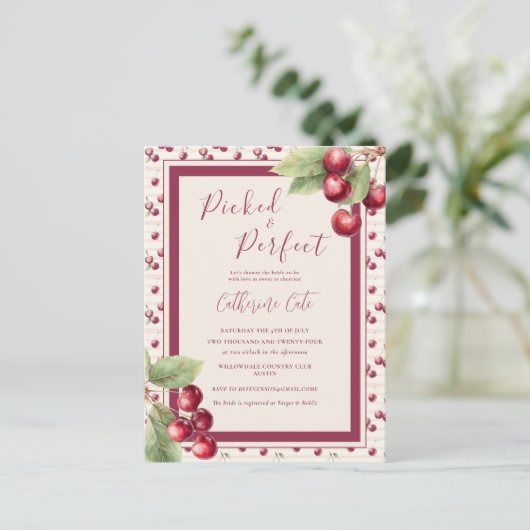 Geplukt & Perfecte Zoete Kers Bruiloftsdouche Briefkaart (Staand voorkant)