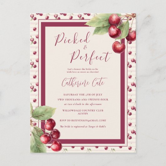 Geplukt & Perfecte Zoete Kers Bruiloftsdouche Briefkaart (Voorkant)