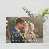 Gepoetste kalligrafie Bedankt Card Faux Gold (Staand voorkant)