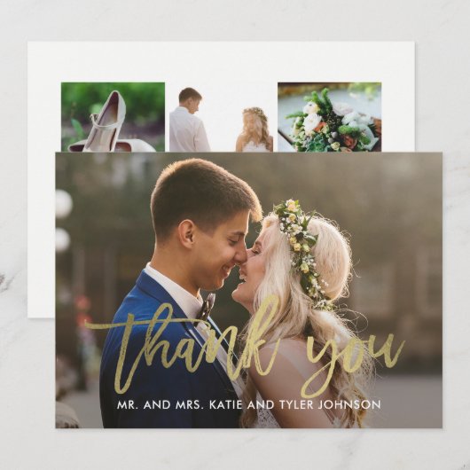 Gepoetste kalligrafie Bedankt Card Faux Gold (Voorkant / Achterkant)