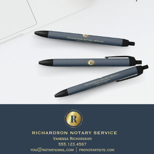 Gepolijst Blauw Klassiek Goud Monogram Promo Notar Zwarte Inkt Pen