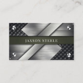 Gepolijst geborsteld metaal en olijfgroen visitekaartje (Voorkant)