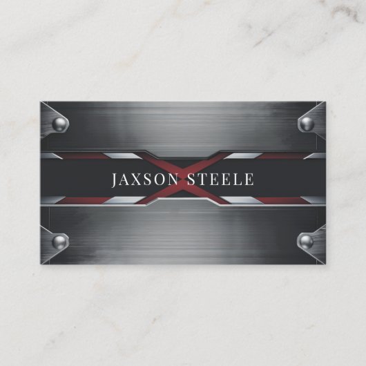 Gepolijst geborsteld metaal en rood bedrijf visitekaartje (Voorkant)