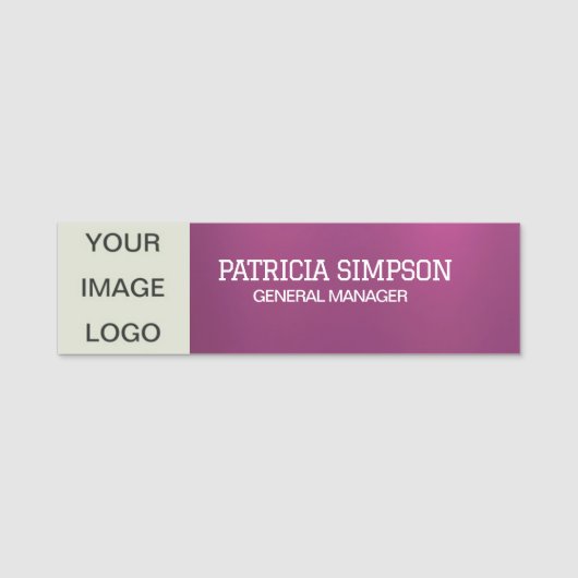 Gepolijst Metallic Fuchsia Afbeelding, Logo, naam, Naamplaatje (Voorkant)