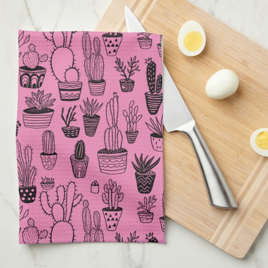 Gepolijst Plant Cacti Succulents Handgemaakte patr Theedoek (Quarter Fold)