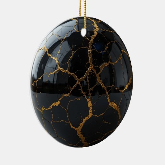 Gepolijste Obsidiaan Bol met aderen van gesmolten  Keramisch Ornament (Rechts)