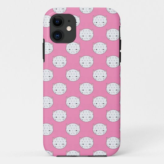 Gepolkte Kat Roze en Witte Kattengezicht Patroon Case-Mate iPhone Case (Achterkant)