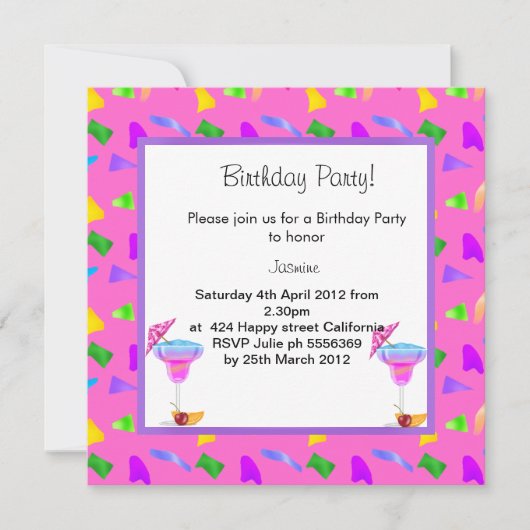 geponste confetti BIRTHDAY PARTY-INVITATIE Kaart (Voorkant)