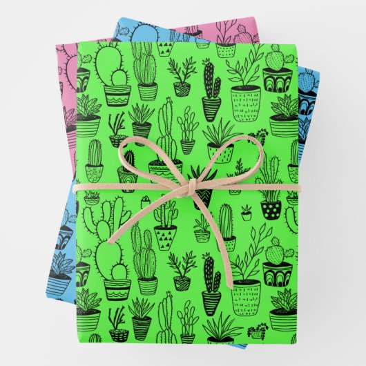 Gepoot Plant Succulente Cacti Handmade Neon Gift Inpakpapier Vel (In situ)