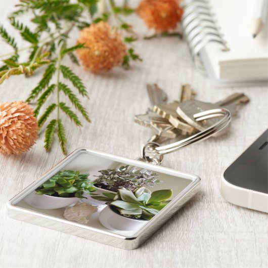 Gepoot Succulent met Seashell Sleutelhanger (Zijkant)