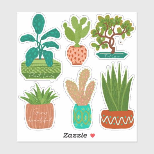 Gepootte cactus Stickers kraken huisplanten (Vel)