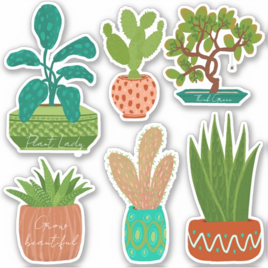 Gepootte cactus Stickers kraken huisplanten (Voorkant)