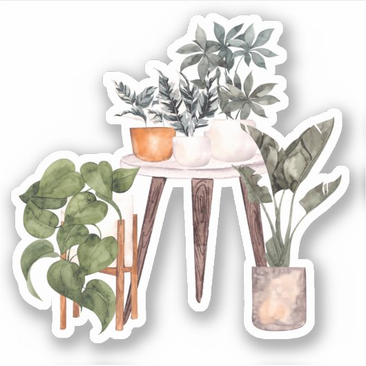 Gepootte Planten - Groene Thuissticker Sticker (Voorkant)