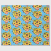Gepootte zonnebloemen op blauw cadeaupapier (Vlak)