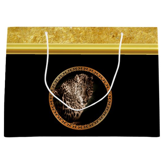 Gepotte luipaard die je ziet met gouden folie groot cadeauzakje (Voorkant)