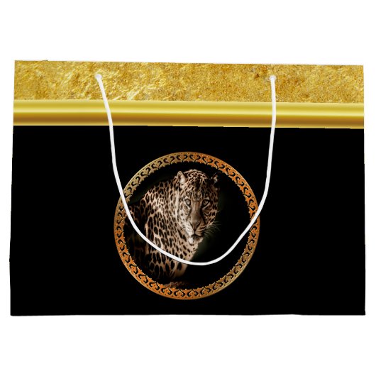 Gepotte luipaard die je ziet met gouden folie groot cadeauzakje (Achterkant)