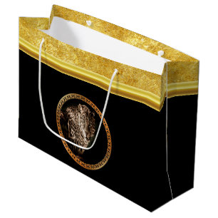 Gepotte luipaard die je ziet met gouden folie groot cadeauzakje