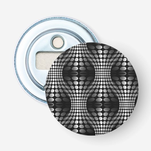 Gepotteerde golven achtergrond zwart-wit button flesopener (Voorkant)