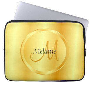 Geppersonaliseerde Gold look elegant modern monogr Laptop Sleeve