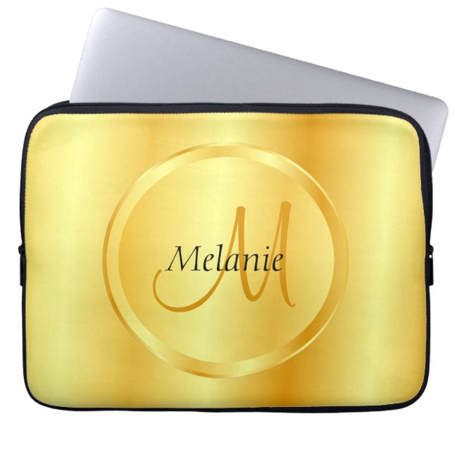 Geppersonaliseerde Gold look elegant modern monogr Laptop Sleeve (Voorkant)