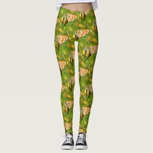 Geppotte Fritillary Oranje and White Butterfly Leggings (Voorkant)