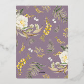 Geprecteerde gouden Boho Micro Wildflower Wreath W Folie Uitnodiging (Achterkant)