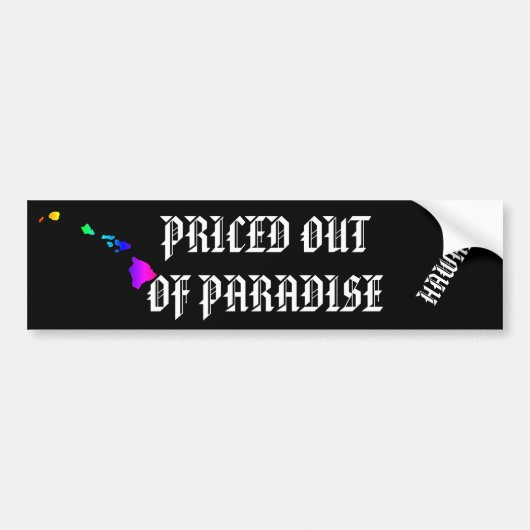 GEPRIJSD UIT HET PARADIJS Hawaii Islands Neon Rain Bumpersticker (Voorkant)