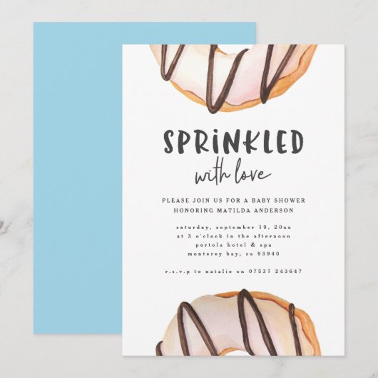 Geprinkst met liefdesdonut baby shower aankondiging (Voorkant / Achterkant)