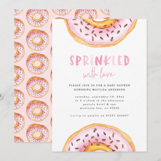 Geprinkst met liefdesdonut baby shower aankondiging (Voorkant / Achterkant)