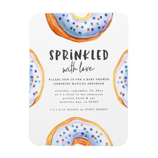 Geprinkst met liefdesdonut baby shower magneet (Verticaal)