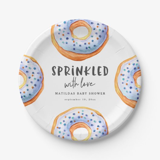 Geprinkst met liefdesdonut baby shower papieren bordje (Voorkant)