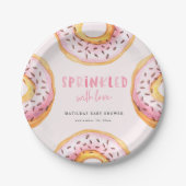 Geprinkst met liefdesdonut baby shower papieren bordje (Voorkant)