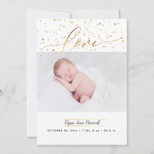 Geprinkste sterren, geboorteaankondiging+Dank je Kaart (Voorkant)