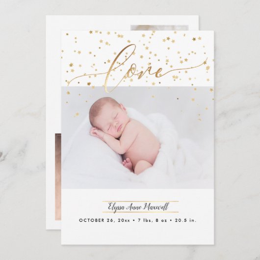 Geprinkste sterren, geboorteaankondiging+Dank je Kaart (Voorkant / Achterkant)