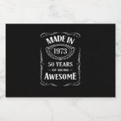 Geproduceerd in 1973 50 jaar geweldige 2023 dag likeurfles etiket (Enkel label)