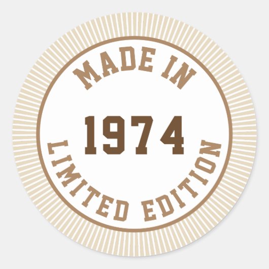 Geproduceerd in 1974 ronde sticker (Voorkant)