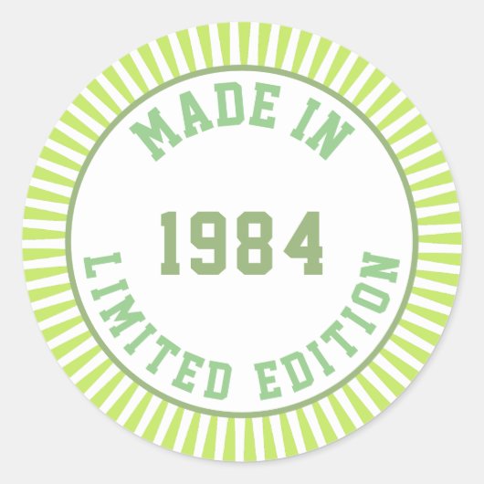 Geproduceerd in 1984 ronde sticker (Voorkant)