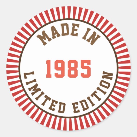 Geproduceerd in 1985 ronde sticker (Voorkant)