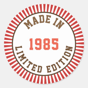 Geproduceerd in 1985 ronde sticker