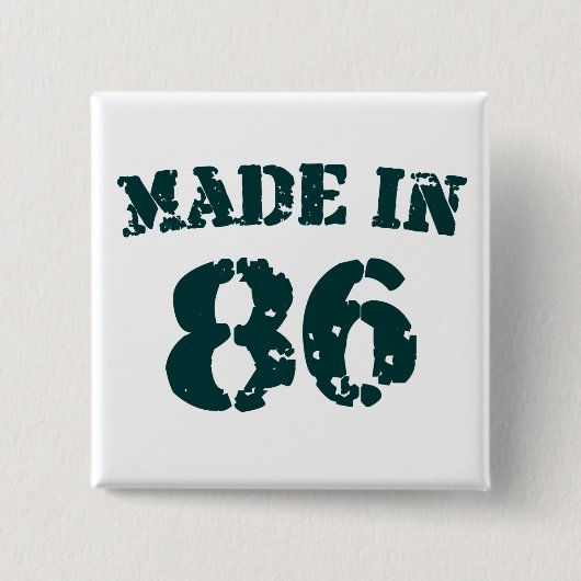 Geproduceerd in 1986 vierkante button 5,1 cm (Voorkant)
