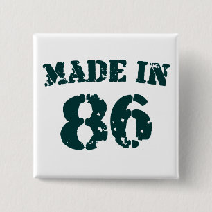 Geproduceerd in 1986 vierkante button 5,1 cm