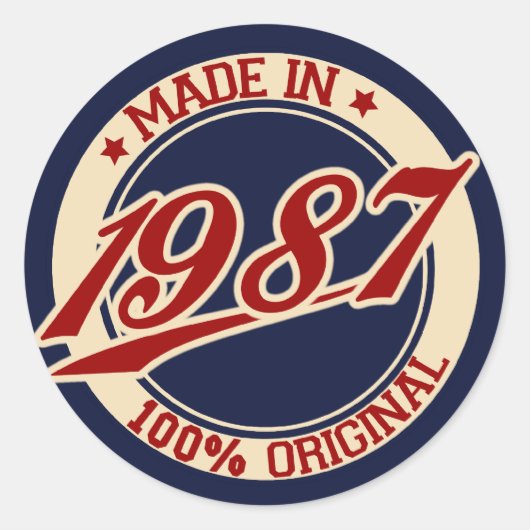 Geproduceerd in 1987 ronde sticker (Voorkant)