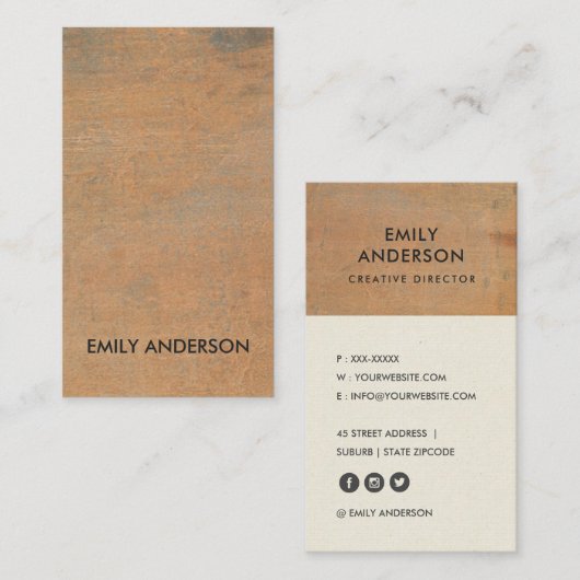 GEPRODUCEERDE CORROSIEVE GRUNGE ORANJE METALEN GET VISITEKAARTJE (Voorkant / Achterkant)