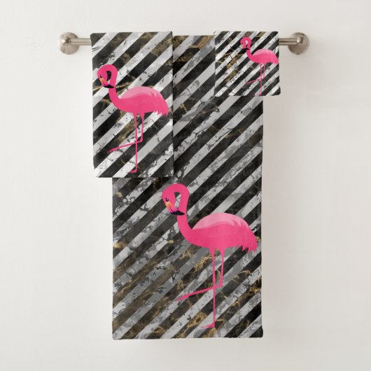 GEPRODUCEERDE MARBLE FLAMINGO BATHROOM TOWEL SET BAD HANDDOEK (Insitu)