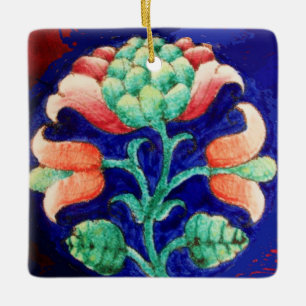 GEPRODUCEERDE PINKSTROOM, Blauwe Groene Floral Keramisch Ornament