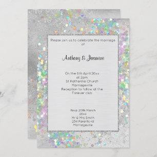 GEPRODUCEERDE SILVER MARBLE HOLOGRAPHIC PASTEL WED KAART
